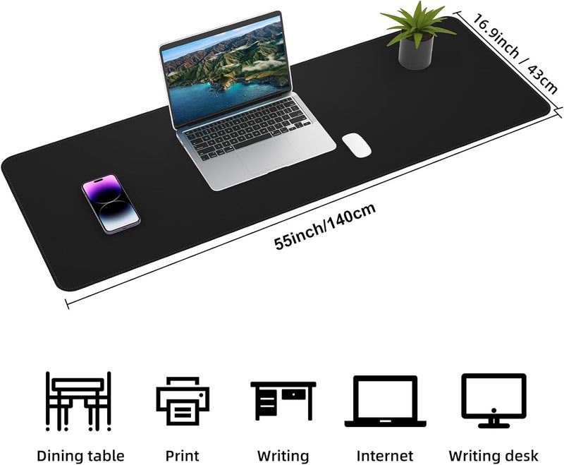 AFIING Leather Desk pad Protector, Large Non-Slip Office Desk Mat with Natural Cork & PU Leather, Waterproof Writing Mouse Pad for Office and Home (55in*17in,Black) - Image 2